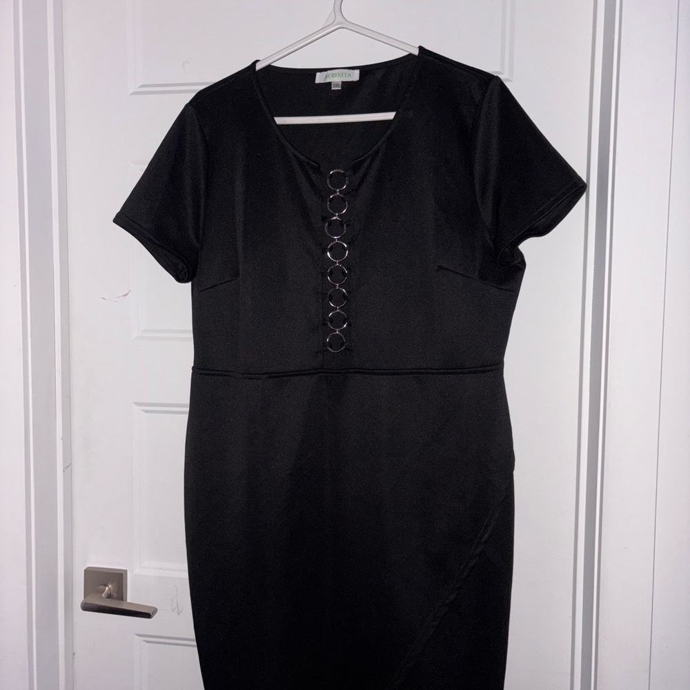 Chic Black Mini Dress with Button Detail PTP22” Fits US 1X-2X - Picture 6 of 9